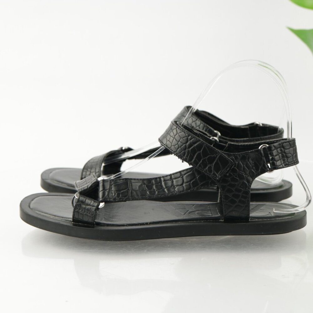 Zara Womens Sandal Size 36 6 Black Croc Strappy Flat Casual Sporty Shoe Vegan - Picture 6 of 11